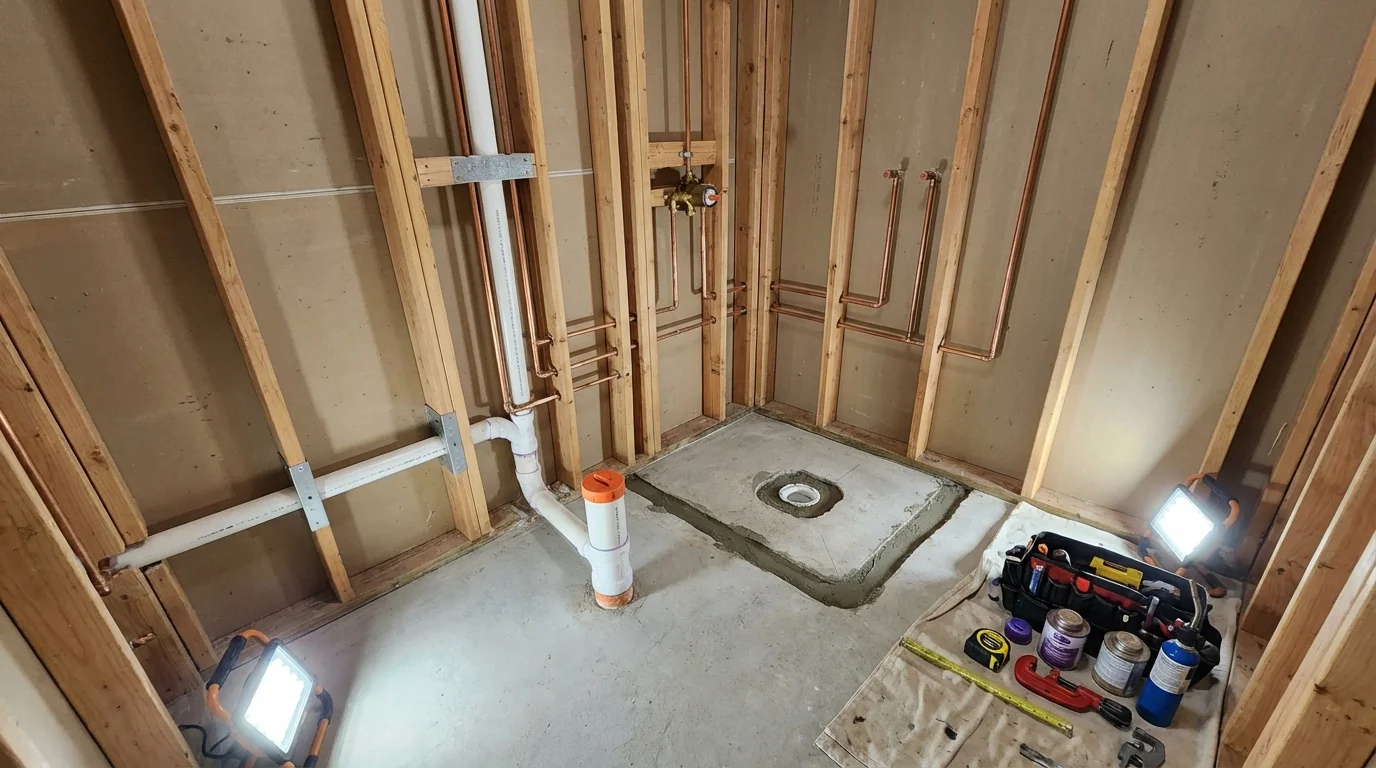 Bathroom rough-in plumbing during remodel by Johns Plumbing LLC in Victorville