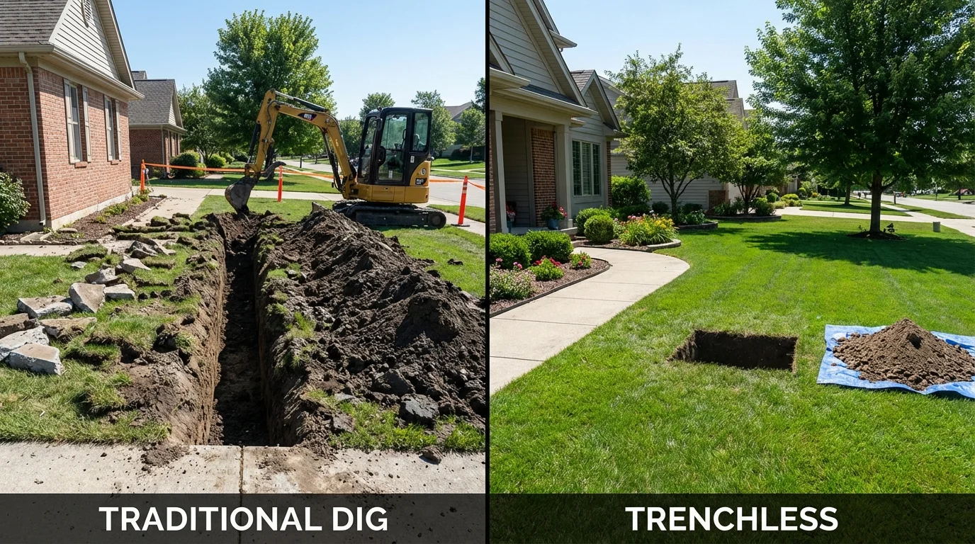 Trenchless sewer repair with minimal yard damage versus traditional excavation in Victorville, CA